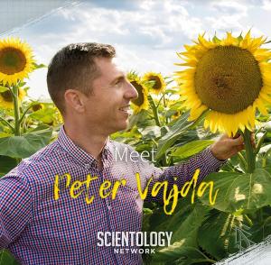 In his episode of Meet a Scientologist on the Scientology Network, Vajda shows how his company uses science and technology to rehabilitate once-barren farmland such as this field where sunflowers now grow once again in abundance.