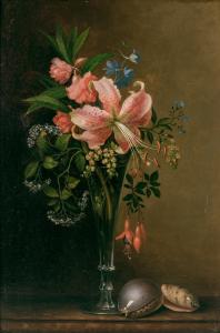 Oil on board by Paul Lacroix (American, 1827-1908), titled Floral Still Life with Shells ($71,500)
