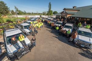 The Staff at Green Acres Landscape poses outside their building in this aerial shot.