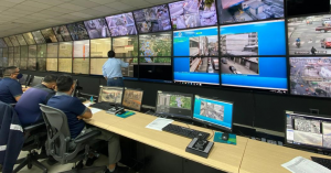 This picture shows the Corporation for Citizen Security of Guayaquil's (CSCG) control room with the Aureus face recognition software in use.