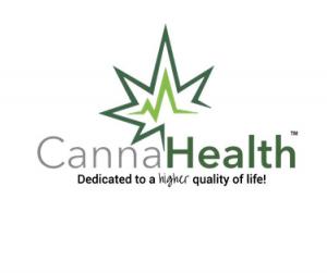 The logo of CannaHealth, a green leaf with the company name, and tagline "dedicated to a higher quality of life".(https://gocannahealth.com)
