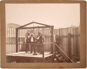 Photograph of the hanging execution in 1898 of the outlaw Fleming “James” Parker, arrested for murder ($9,062).