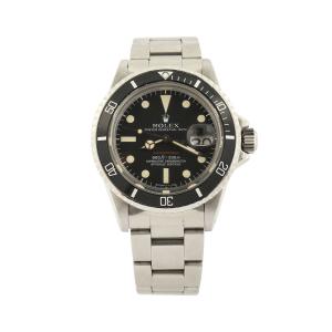 Rolex Reference 1680 red Submariner Date men’s watch from 1972 with stainless steel case and band (est. CA$25,000-$30,000).