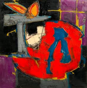Oil on canvas Still Life with Sculpture on Table by Claude Venard (French, 1913-1999), boldly executed with heavy impasto ($15,990).