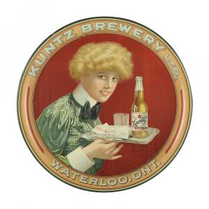 Early 20th century Kuntz Brewery “Bologna Girl” lithographed tin beer tray, among Canada’s most sought-after beer trays (est. CA$4,000-$6,000).