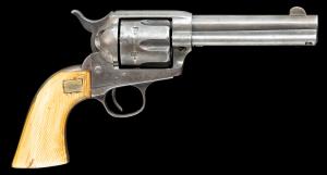 Colt single-action Army revolver with one-piece ivory grips made in 1895, originally owned by O. Frank Hicks, an Arizona Ranger. Estimate: $20,000-$25,000.