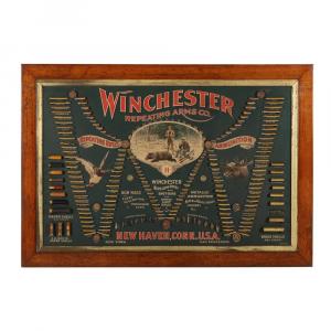 Winchester 1887 cartridge display board, American, a highly sought after American sporting advertising cartridge board (CA$88,500).