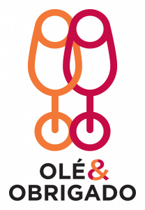 Olé & Obrigado Logo of two glasses with company name written below