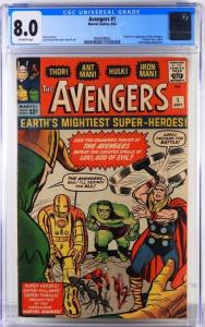 Marvel Comics Avengers #1 (Sept. 1963), graded CGC 8.0, with the origin and first appearance of the Avengers. Estimate: $18,000-$24,000.
