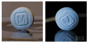 DEA photo showing fake prescription pill versus actual pill.  Can you easily tell the difference?