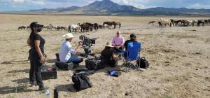 Marty Irby, Ashley Avis, and film crew at Onaqui site filming 