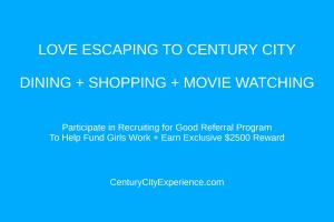 Love dining, shopping, and movie watching in Century City...participate in Recruiting for Good to help fund Girl Work Programs and earn $2500 reward #centurycityexperience #shopforgood #dining www.CenturyCityExperience.com