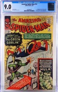 Marvel Comics Amazing Spider-Man #14 (July 1964), graded CGC 9.0, the first appearance of the Green Goblin ($17,500).