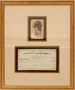 Holabird's massive Sizzling Summer Western Americana Auction, nearly 3,000 lots, will be held Aug. 5-9, live and online 3 This framed cabinet card photo of prostitute “Amelia” from 1898, with her business license, is expected to sell for $5,000-$10,000.
