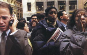 People panicking on  NYC street on 9-11-01 during the terrorist attacks on September 11th 2001