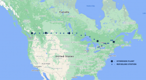 Hydrogen plants and refueling stations will be placed in BC, AB, SK, MB, ON and QC