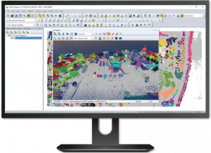Global Mapper Pro displaying the point cloud colored by the applied segment identifiers.
