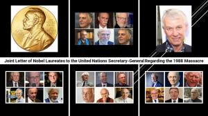 25 Nobel laureates wrote to UN Secretary-General Antonio Guterres to express their support and condolences with the relatives and friends of those killed in Iran's 1988 political prisoner massacre September 13, 2021 - In a letter to UN Secretary-General Antonio Guterres, 25 Nobel laureates expressed their solidarity and sympathy with the relatives and friends of those executed during the 1988 massacre of the political prisoners in Iran.