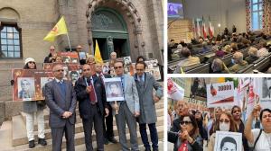 September 29, 2021 - former political prisoners, witnesses of the 1988 massacre, and families of the victims made speeches in a gathering outside the Court of Stockholm