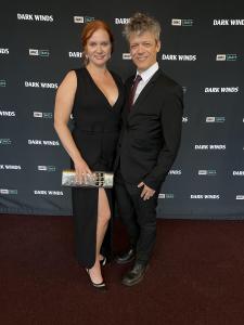 Actress Kate Bergeron and Joe Chellman on the red carpet at the AMC series' DARK WINDS premiere