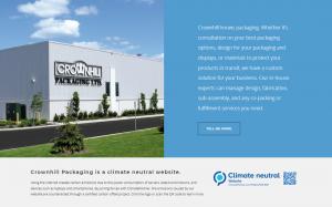 An image of Crownhill Packaging's website that features information on its climate neutral status.