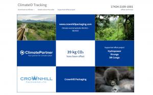 An image of ClimatePartner's ClimateID tracking page for Crownhill Packaging.