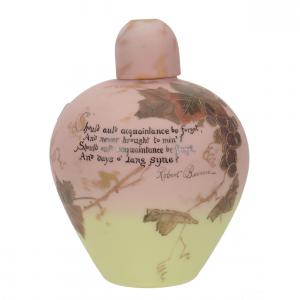 The outstanding private collection of Dr Mt. Washington Burmese art glass ginger jar with vintage motif showing the words to Robert Burns’s Auld Lang Syne (“Should Auld Acquaintance Be Forgot”, etc.).
