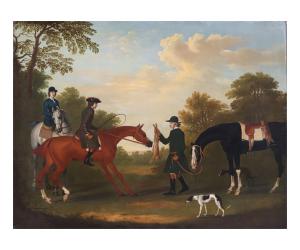 Painting by James Seymour (British, 1702-1752), titled Hare Coursing, signed, dated 1737.