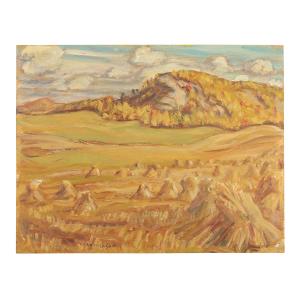 Oil on board country scape painting by Group of Seven founding member Alexander Young Jackson (Canadian, 1882-1974), done in 1966 (CA$38,350).