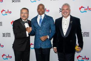 The Latino Commission on AIDS culminated its 30th anniversary at its annual Cielo Gala on Friday, October 15, 2021 at Cipriani Wall Street in New York City under the theme Designing a World Without AIDS NYC Democratic Mayoral Nominee Eric Adams joined President of the Latino Commission on AIDS Guillermo Chacon (L) and honoree Henry R. Munoz III, co-founder of SOMOS U.S.(R) at annual Cielo Gala benefit.