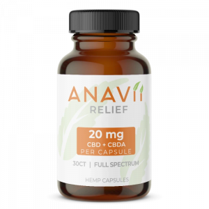 A rendering of a bottle of Anavii Relief capsules