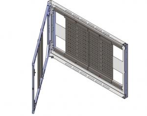 Wallmate Surface display mounting system cad drawing shows structure swinging open for access to peripherals in back box