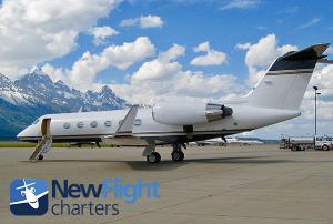 New Flight Charters, the leading On-Demand private jet charter brokerage, received an upgrade of its commercial credit rating by D&B® Dun & Bradstreet amidst 2019 business growth New Flight Charters Gulfstream IV on ramp ready for boarding