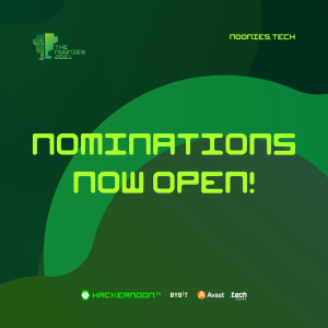 Green background with light green text saying "Nominations are open", with Noonies, Avast, Bybit, and Dottech logos in the corners.