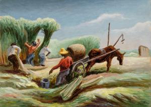Lively bidding over the phone and online drove the results at Shannon’s online-only Fall Fine Art Auction held October 28th Oil on board by Thomas Hart Benton (American, 1889-1975), titled Study for Sugar Cane (1943), signed lower right “Benton”, 8 ¾ inches by 12 inches ($275,000).