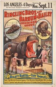 1922 hippo-themed circus poster announcing The Ringling Bros. and Barnum & Bailey Combined Shows, for four days, starting Sept. 11 ($1,062).