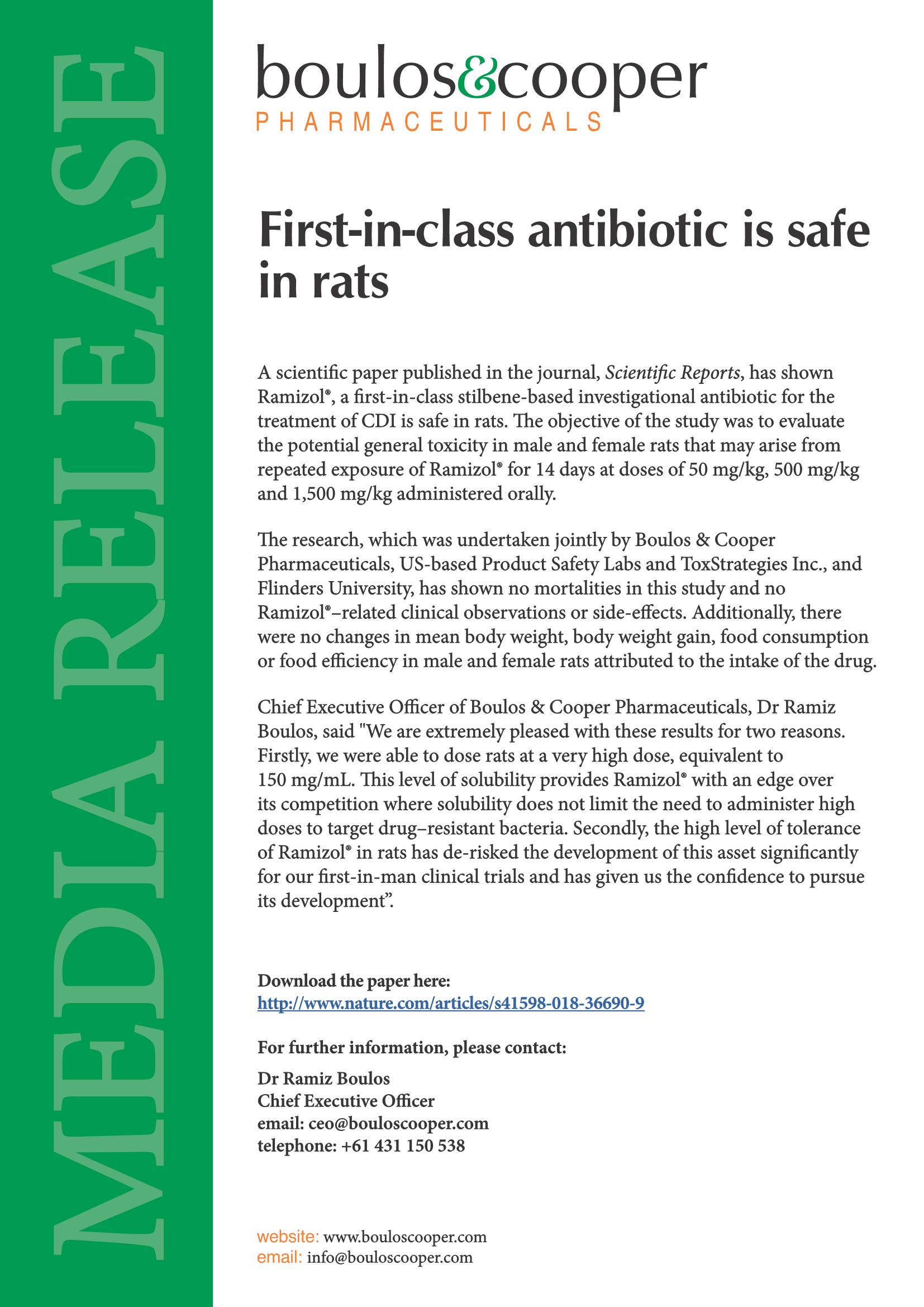 Firstinclass antibiotic is safe in rats
