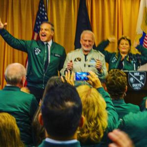 Celebrity Entrepreneur Clint Arthur sharing the stage with Apollo 11 astronaut Buzz Aldrin on the campus of West Point Military Academy