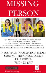 Lila Smith Edmonton Alberta CA Found