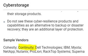 Sample Vendor List - Gartner Hype Cycle for Storage & Data Protection 2022