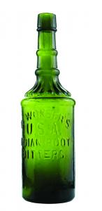 Dr. Wonser’s Indian Root Bitters bottle. This product was the invention of William Hawkins and I. H. Wonser, with Dr. Wonser being a silent partner. Advertisements first appeared in November 1870.