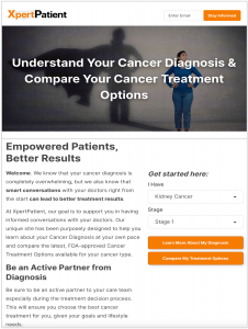 A cancer diagnosis is overwhelming.  XpertPatient's homepage simple data inputs help visitors personalize their website experience.