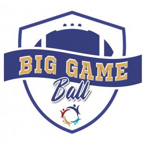 Image of a shield with the National Down Syndrome Congress logo and a football and a banner reading Big Game Ball