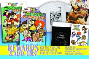 Get both volumes of the graphic novel series, plus campaign exclusives like sticker sheets, t-shirts, commission sketch covers, and MORE!