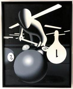 Original oil on canvas painting by Kalev (Mark) Kostabi (American/Calif., b. 1960), titled Having Fun with Number One (1999), signed and dated to the bottom (est. $5,000-$10,000).