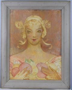 Fresco painting on plaster over board/panel by Eben F. Comins (American, 1875-1949) depicting an Art Deco lady, signed in a stylized monogram in between the 1931 date (est. $7,500-$15,000).