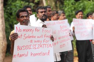 Local Tamils and politicians thwarted an attempt by Sinhala Buddhist monks and the Sri Lankan army to install a Buddha statue at the shrine.