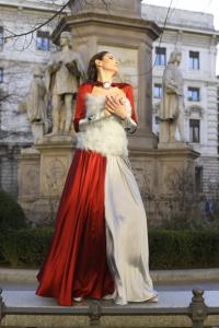 The Red Divided Dress in Milan by Sima Collezione