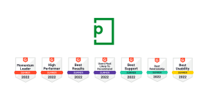 PageProof green logo with 7 G2 badges underneath for: momentum leader, high performer, best results, users most likely to recommend, best support, best relationship, and best usability.