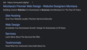 An example of a search ad for web design by JTech Communications